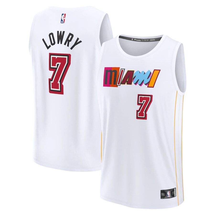 Men Miami Heat 7 Kyle Lowry Fanatics Branded White City Edition 2022-23 Fastbreak NBA Jersey